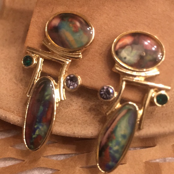 New Unique Abstract Art Deco Resin Drop Earrings - Picture 1 of 9